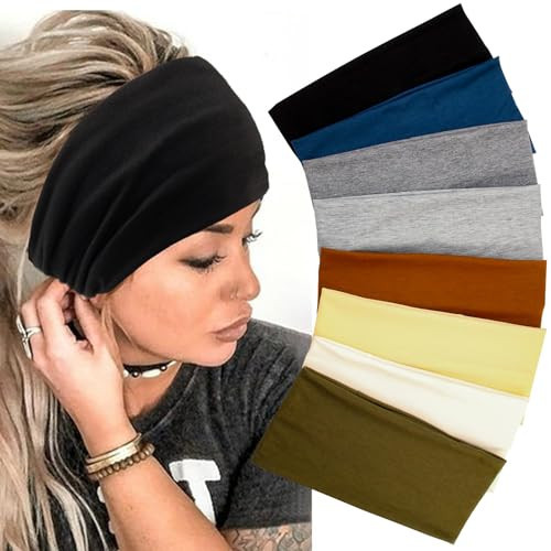 Yeshan Wide Headbands For Women Stretch Boho Head Bands Large Turban Sweatbands Workout Yoga Running Hairband,Pack of 8 | Amazon (US)