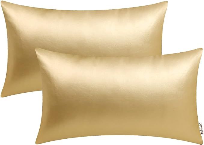 BRAWARM Faux Leather Throw Pillow Covers 12 X 20 Inches - Gold Leather Lumbar Pilow Covers Pack o... | Amazon (US)