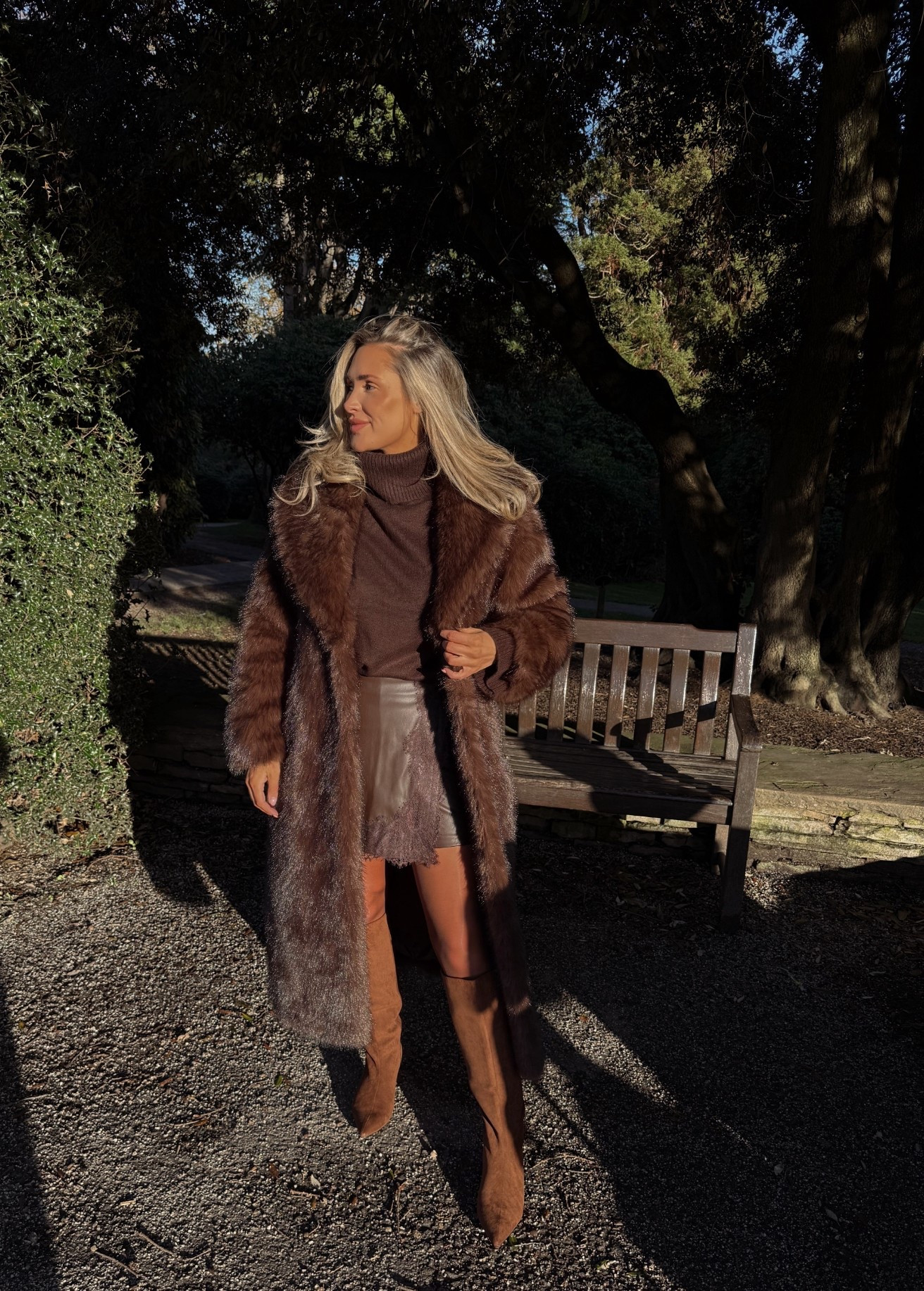 Faux fur coat, brown jumper, skort, lace shorts, lace skirt, knee boots, autumn outfit, winter outfit, Christmas markets, suede

#LTKstyletip #LTKwinter #LTKautumn