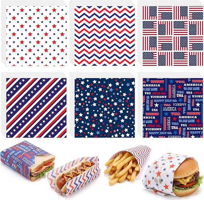 Reallnaive 300 Pcs 4th of July Wax Paper Sheets 12 x 12 Inch Patriotic Parchment Deli Tissue Pape... | Amazon (US)
