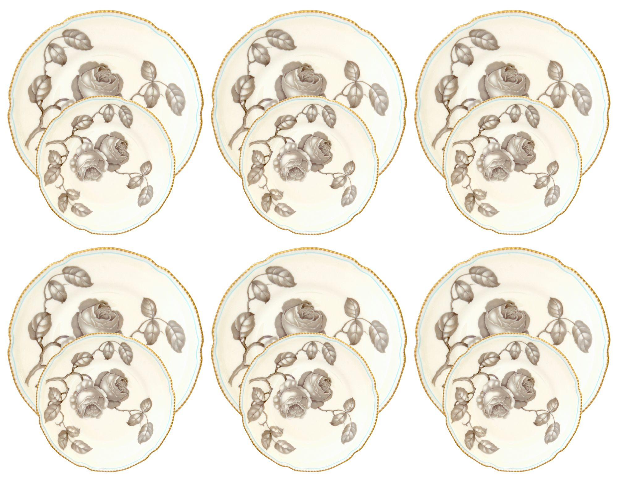 Vintage Rose Pattern Dessert Plates 12pc - Rose Victoria - White | One Kings Lane