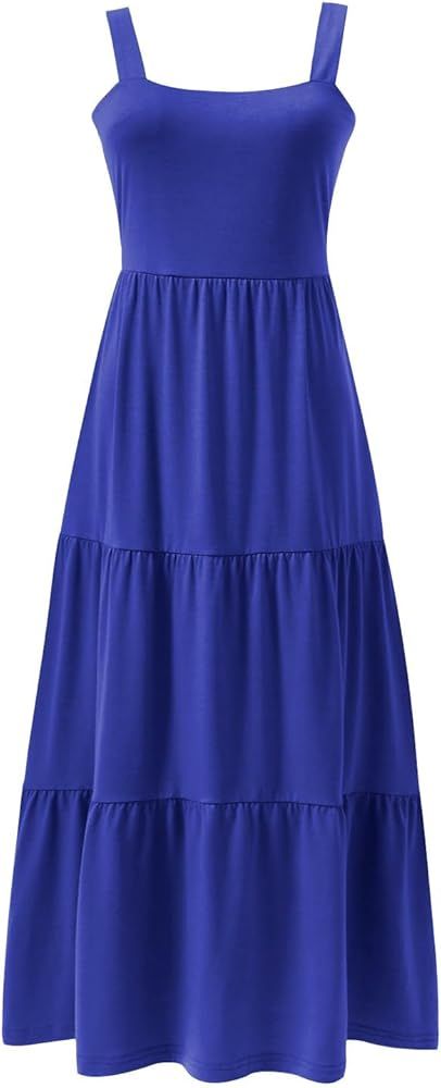 ANRABESS Women's Summer Casual Long Maxi Beach Vacation Dresses Sleeveless Square Neck Flowy Tier... | Amazon (US)