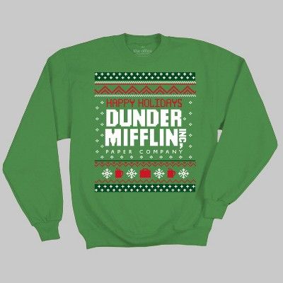 Men's The Office Dunder Mifflin Ugly Holiday Sweatshirt - Green | Target