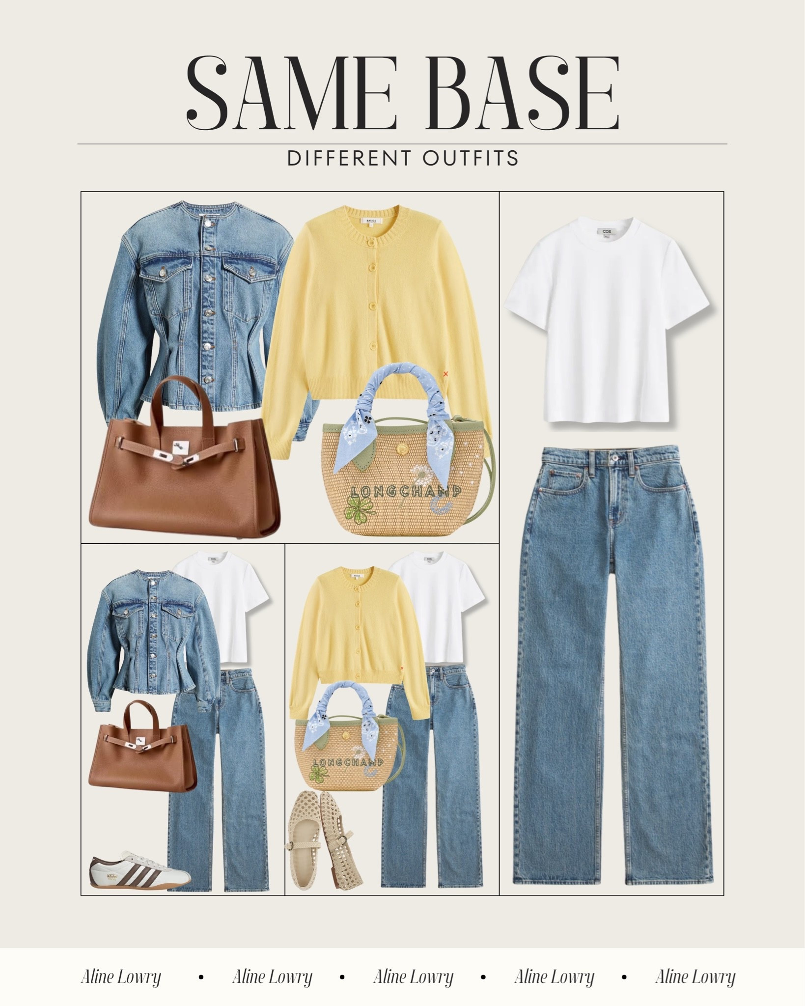 Same Base - different outfits 
A good pair of jeans and a cotton tee - then you can layer it with a denim jacket to create a denim on denim or layer it with a cute cardigan to add a pop of color for spring and summer.

#LTKU #LTKootd #LTKSeasonal