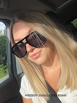 FEISEDY Vintage Aviator Sunglasses Double Bridge Women Men Large Square Thick Frame Trendy Eyewea... | Amazon (US)