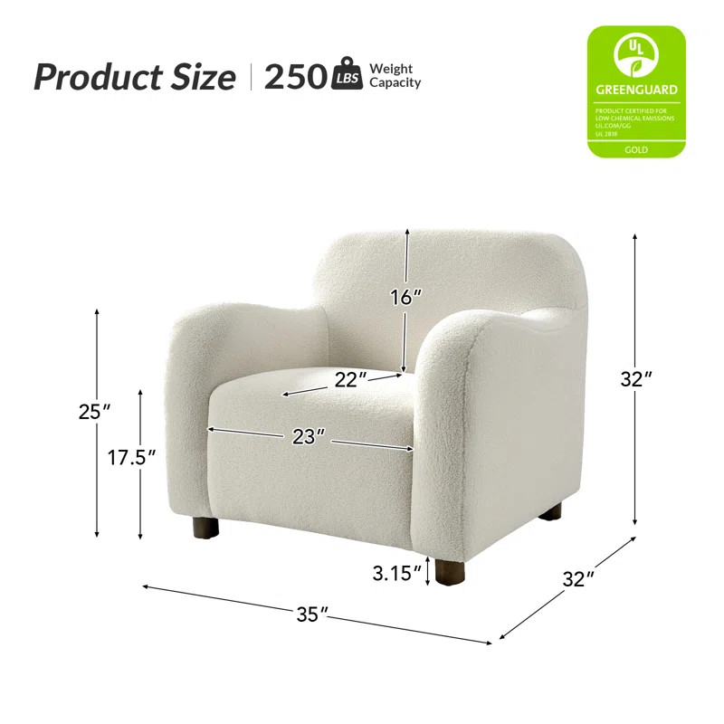 Berken 35'' Wide Lamb Wool Upholstered Teddy Armchair with Solid Wood Legs | Wayfair North America