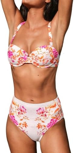 CUPSHE Women's Bikini Sets Two Piece Swimsuit High Waisted Underwire Sweetheart Neck Back Hook Ad... | Amazon (US)