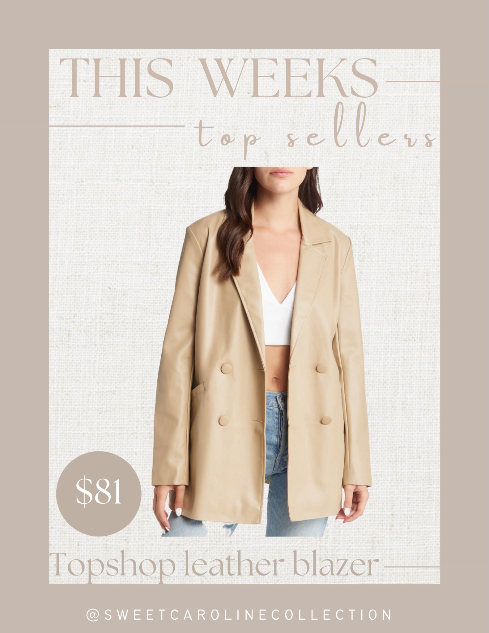 This weeks top sellers!

4. Topshop leather blazer

Nordstrom, blazer, topshop, under 100, best seller, top seller, trendy, must have, fashion, Macys, H&M, forever 21, Windsor, revolve, Steve Madden, open edit, sale, sale alert, under 50, BLANKNYC, pistola, we wore what, style, fall fashion, workwear, business casual, sweet Caroline collection

#LTKSeasonal #LTKunder100 #LTKworkwear