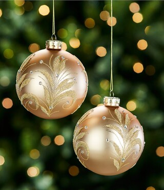 Southern Living Twelve Days of Christmas Collection Gold Leaf Ball Glass Ornament, Set of 2 | Dil... | Dillard's