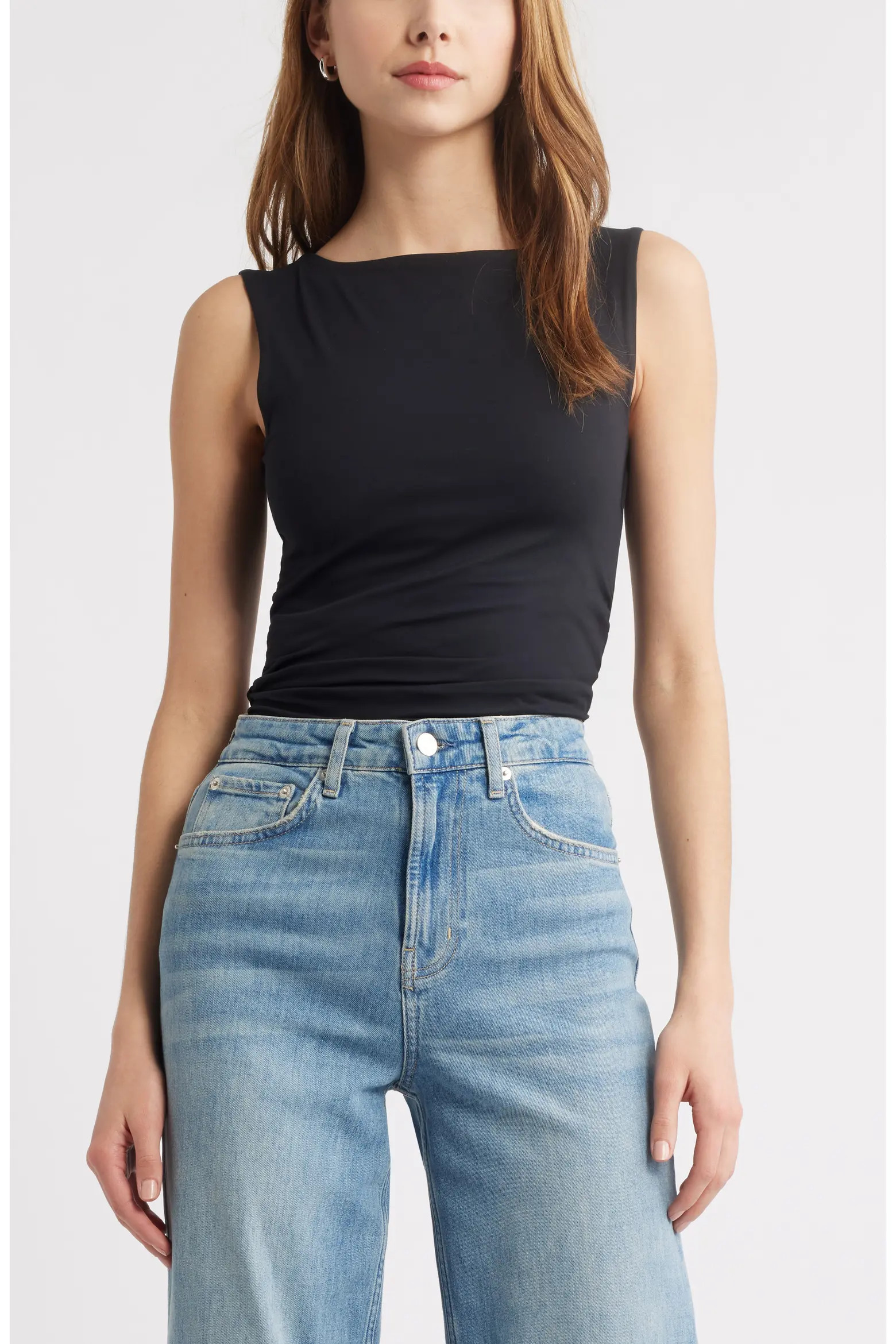 Open Edit Ruched Bateau Neck Tank (Women) | Nordstrom | Nordstrom