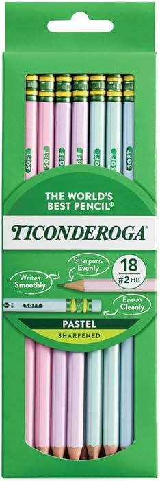 Ticonderoga Wood-Cased Pencils, Pre-Sharpened, 2 HB Soft, Pastel Colors, 18 Count | Amazon (US)
