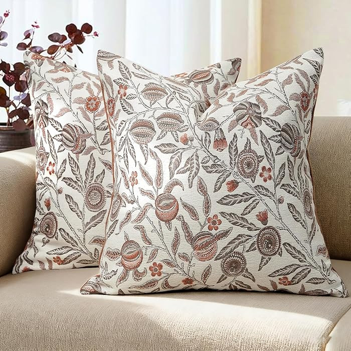 makkey Throw Pillow Covers 18x18 Set of 2 Floral Pillow Cover Vintage Jacquard Pillow Covers for ... | Amazon (US)