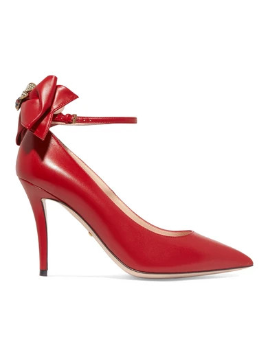 Gucci - Queen Margaret Embellished Leather Mary Jane Pumps - Red | NET-A-PORTER (UK & EU)