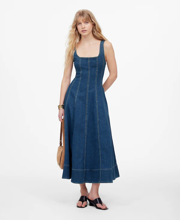 Denim Seamed Flare Midi Dress in Croswell Wash | Madewell | Madewell