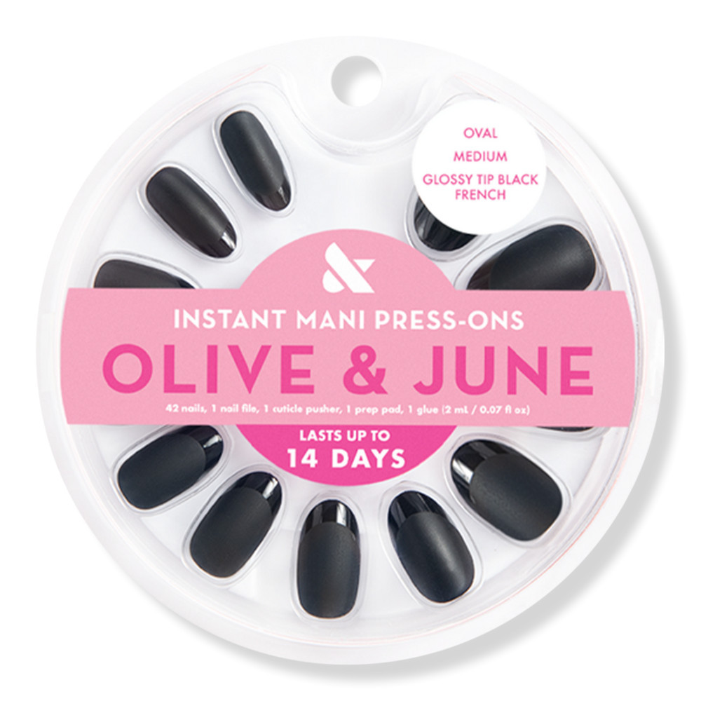 Olive & June Instant Mani Press-On Nails Glossy Tip Black French | Ulta