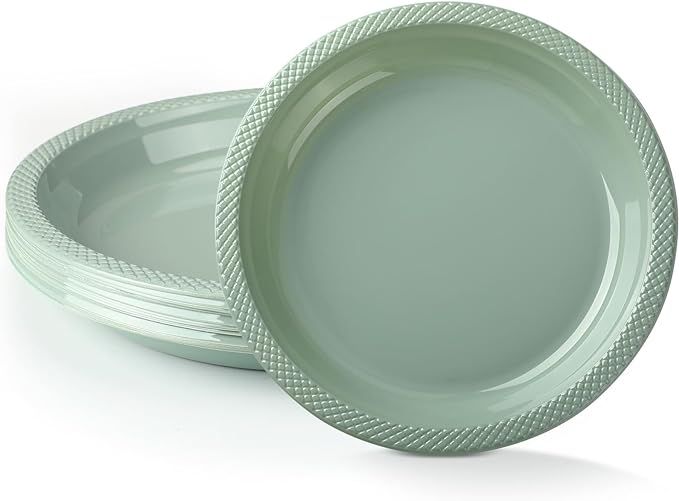 Dandat 36 Pcs Sage Green Plastic Plates 9 Inch Disposable Dinner Plates Green Round Plastic Desse... | Amazon (US)