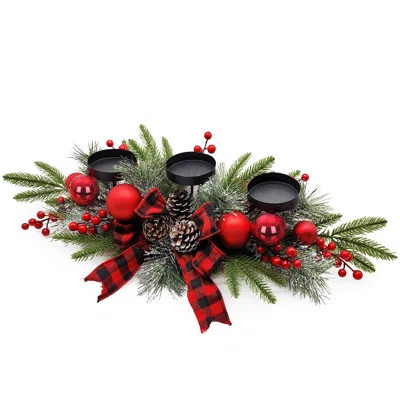 Christmas Table Centerpiece Featuring A Gold Bow Ornament, Faux Gold Berries And Pine Cones For Your Dining Table | Wayfair North America