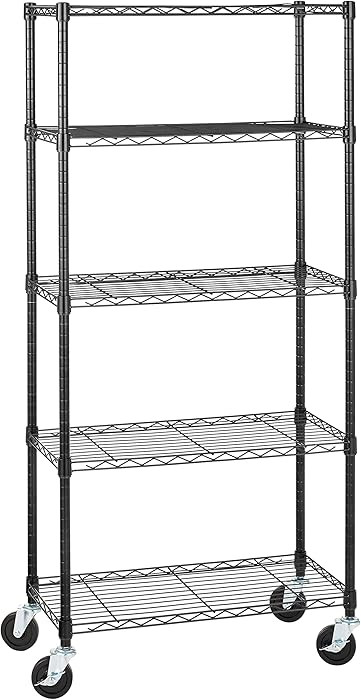 Amazon Basics 5-Shelf Heavy Duty Garage Shelving Storage Rack with 4" Wheel Casters, Adjustable M... | Amazon (US)