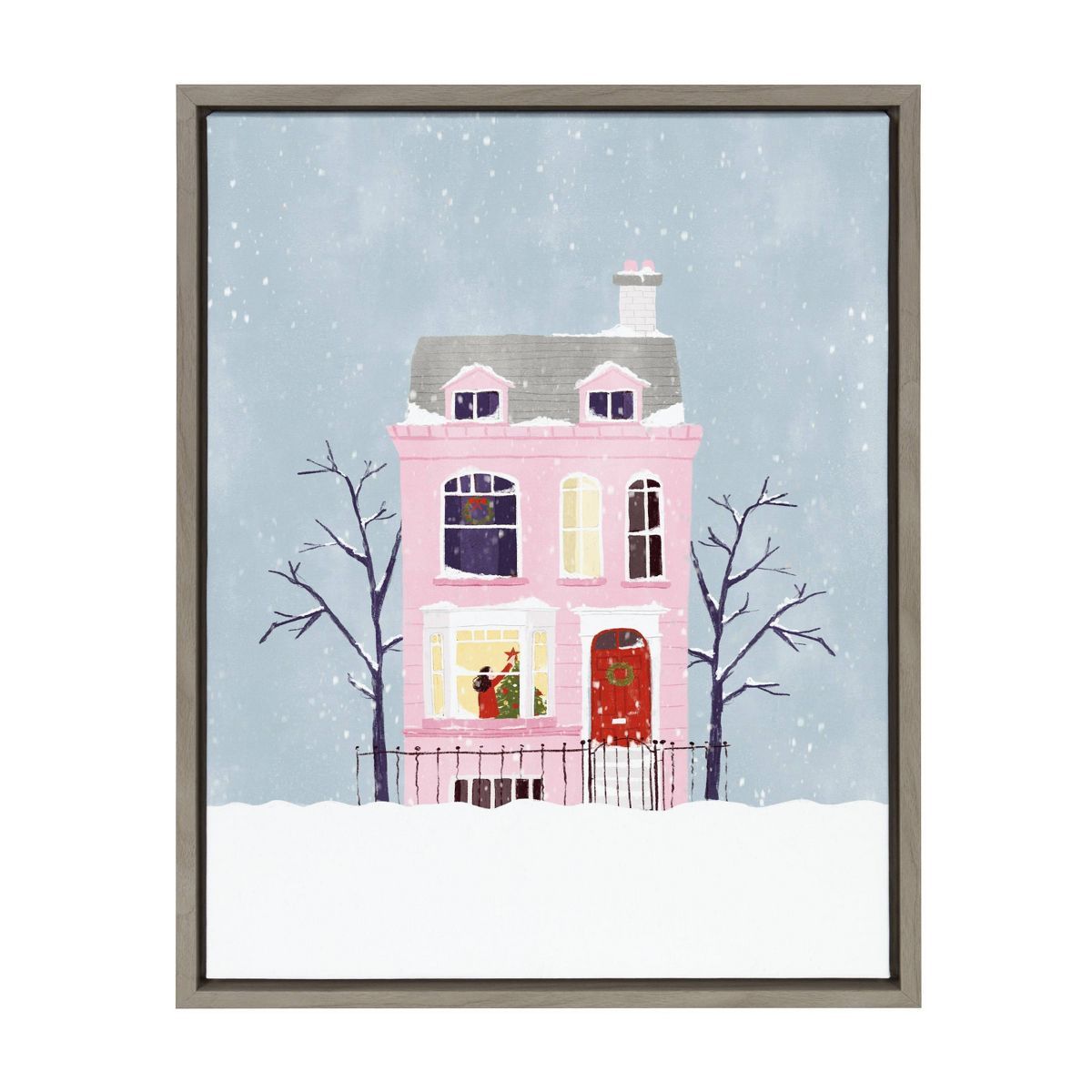 18" x 24" Sylvie Christmas House by Maja Tomljanovic Framed Canvas Gray - Kate & Laurel All Thing... | Target