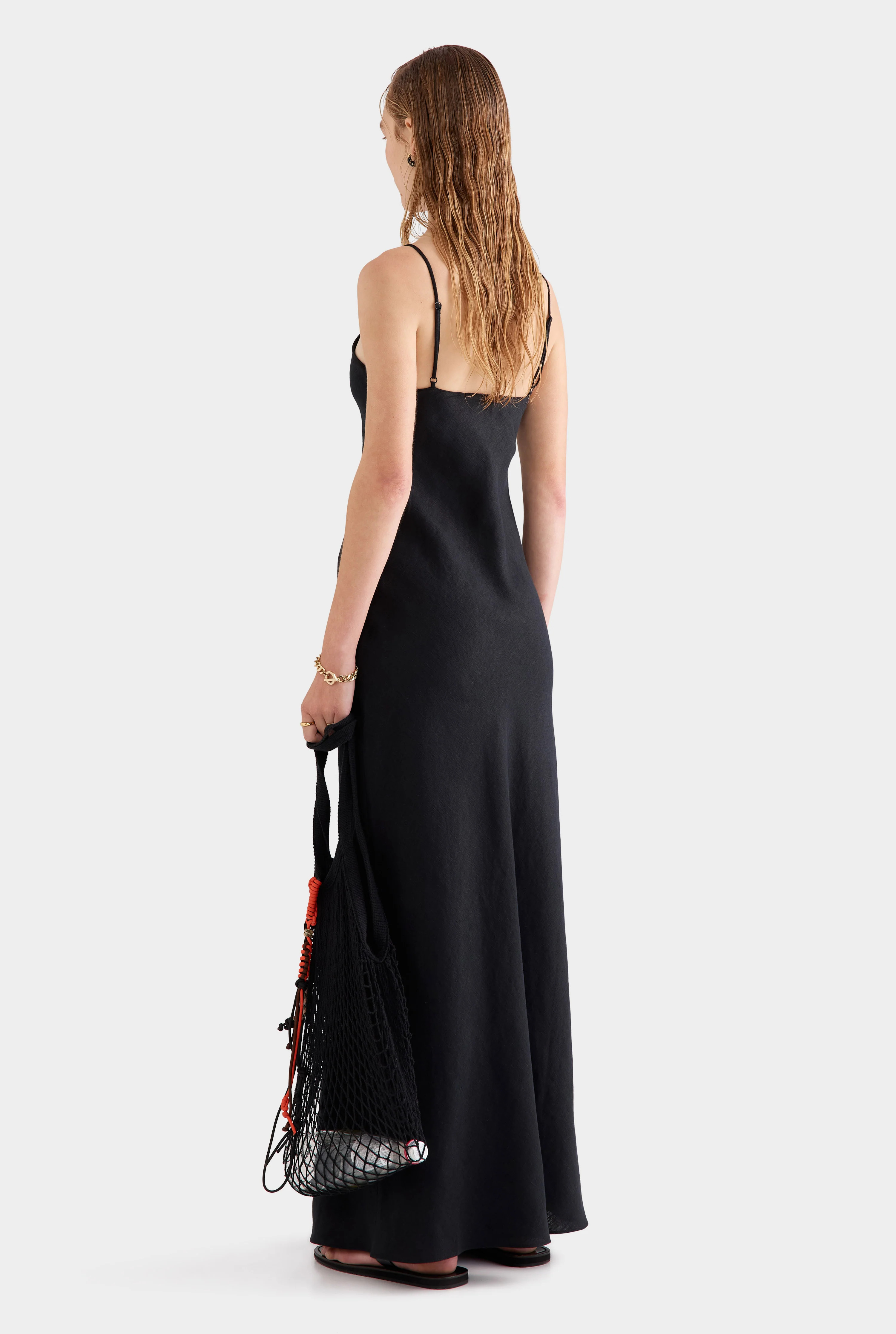 Womens Linen Slip Dress in Black | Venroy | Venroy AU