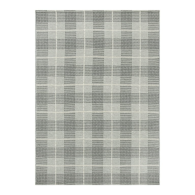 Better Homes & Gardens 5' x 7' Plaid Woven Reversible Outdoor Rug, Gray, Polypropylene | Walmart (US)