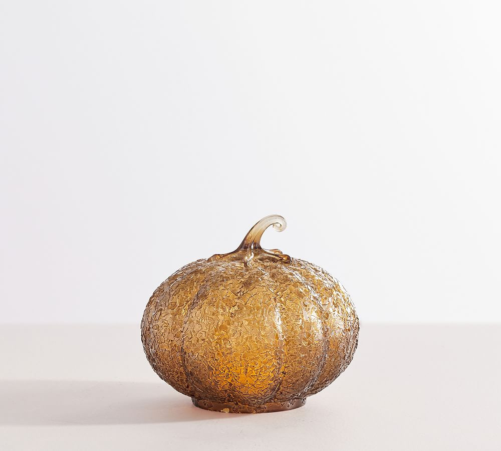 Textured Glass Amber Pumpkin Cloche | Pottery Barn (US)