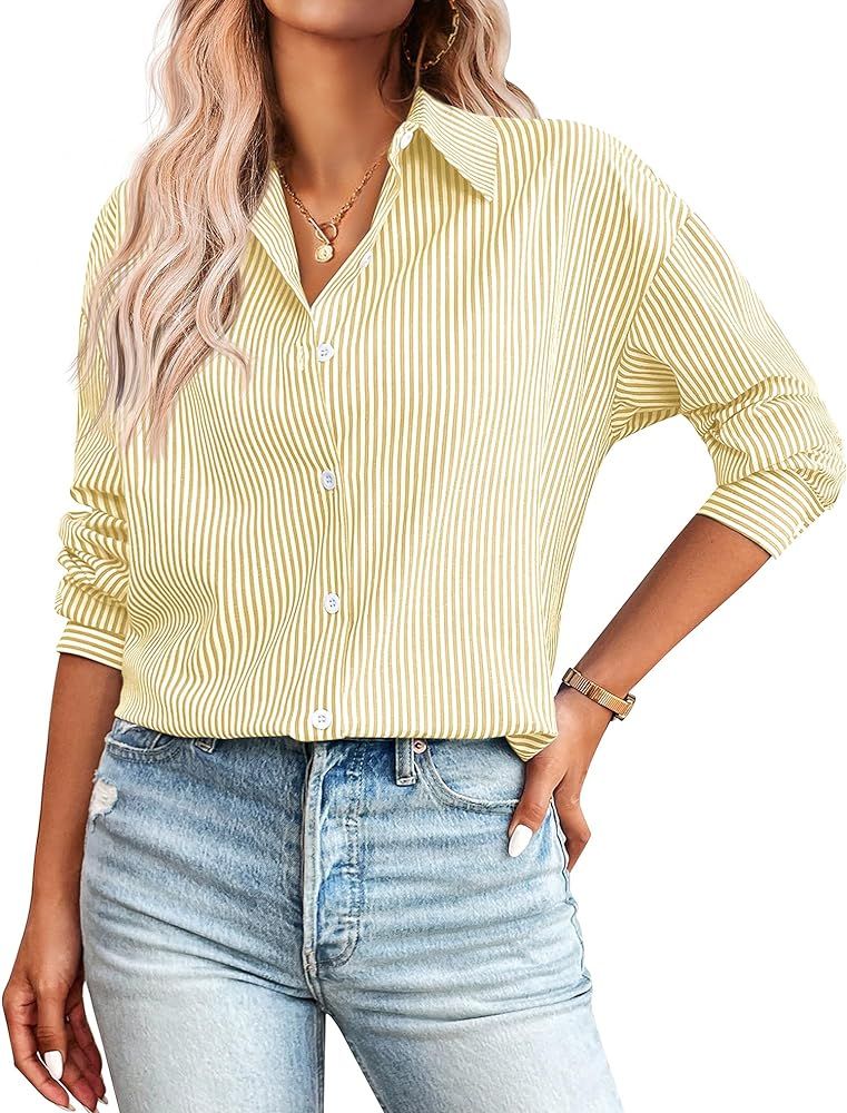 Zeagoo Striped Button Down Shirts for Women Casual Loose Long Sleeve Shirts Business Work Tunic T... | Amazon (US)