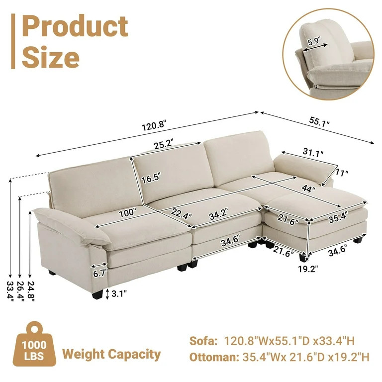 Ktaxon Sectional Convertible Sofa L Shaped Modular Couch with Chaise Coarse Linen Sleeper Set wit... | Walmart (US)