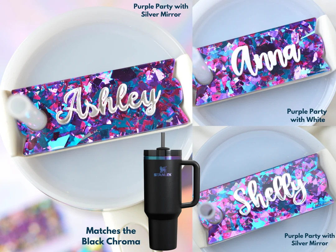 Purple Stanley Name Plates Lid Toppers Glitter Cup Accessories Personalized Tumbler Tag Custom Gi... | Etsy (US)