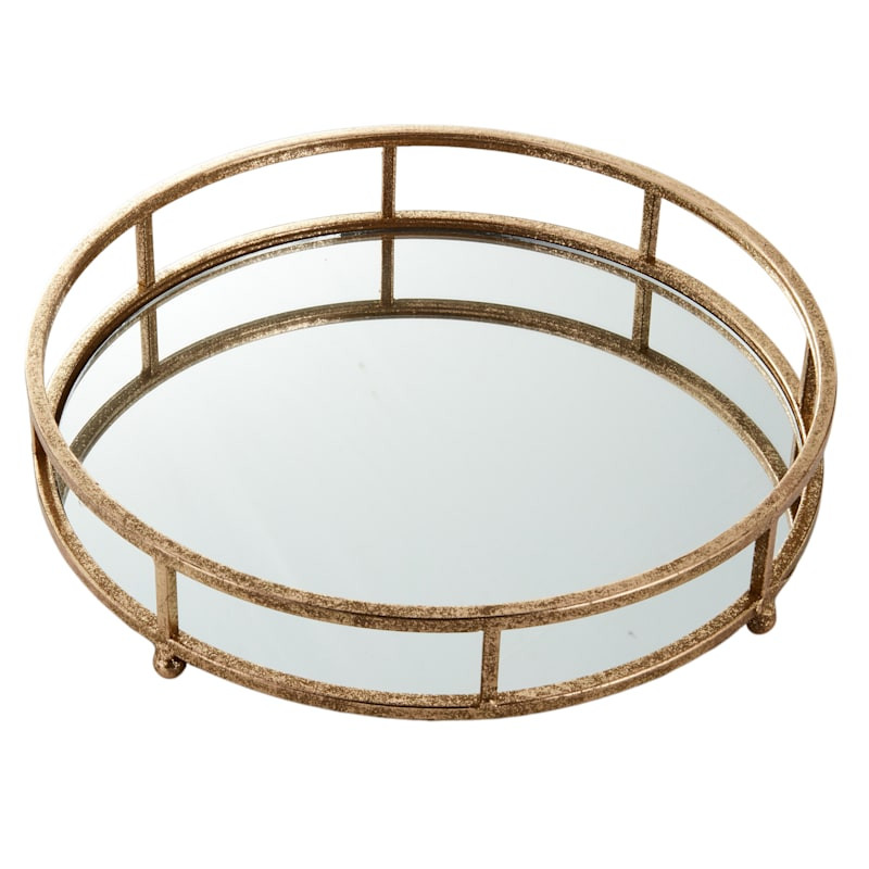 Gold Mirrored Round Metal Tray, 14" | At Home