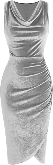 ZAFUL Womens Sleeveless Velvet Cocktail Dresses Cowl Neck Party Midi Wedding Guest Dress Ruched S... | Amazon (US)