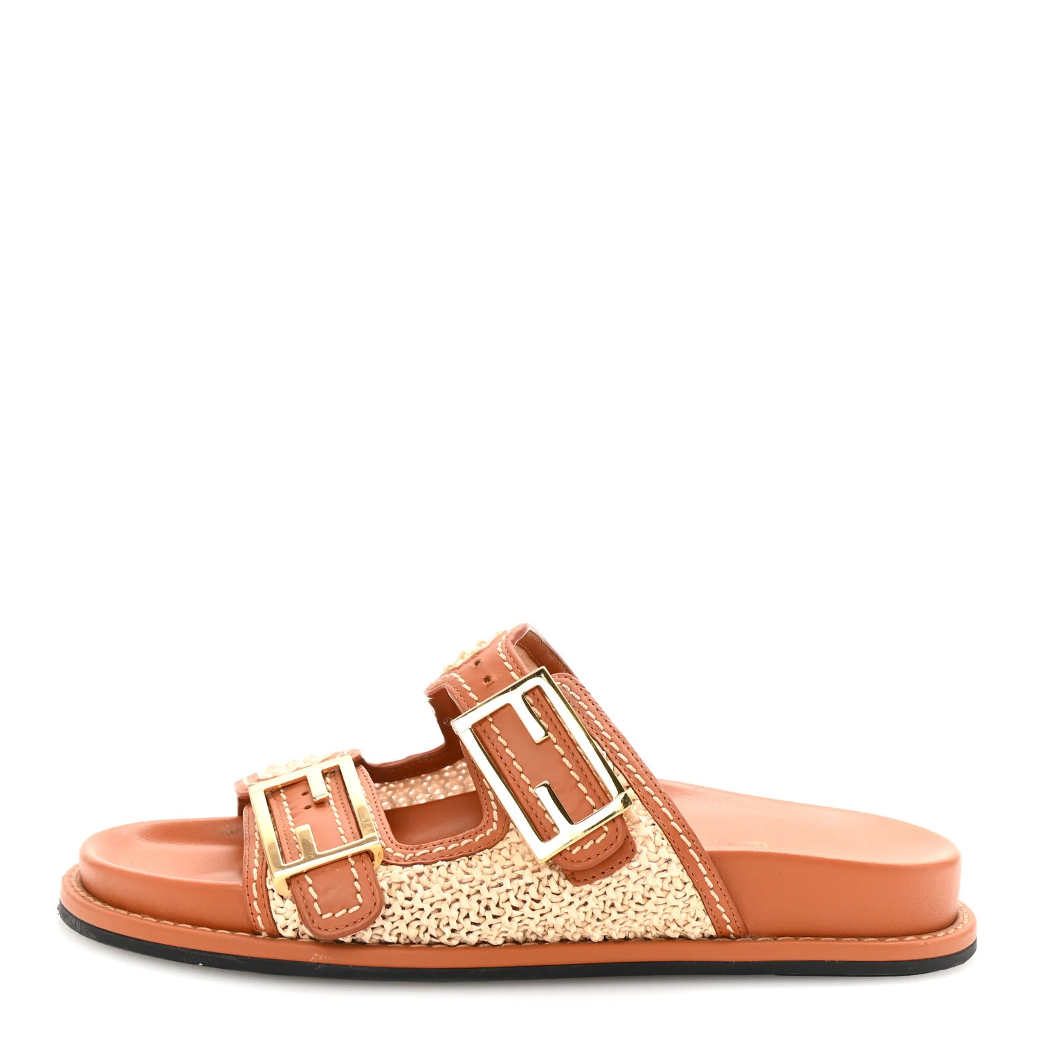 Raffia Vitello Womens Fendi Feel Buckled Slide Sandals 37 Paglia Brandy | FASHIONPHILE (US)