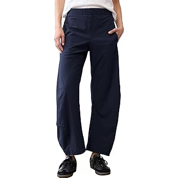 SeeLuNa Women Barrel Travel Pants Elastic Waistband Tapered Leg Baggy Mid Rise Work Trousers Loun... | Amazon (US)