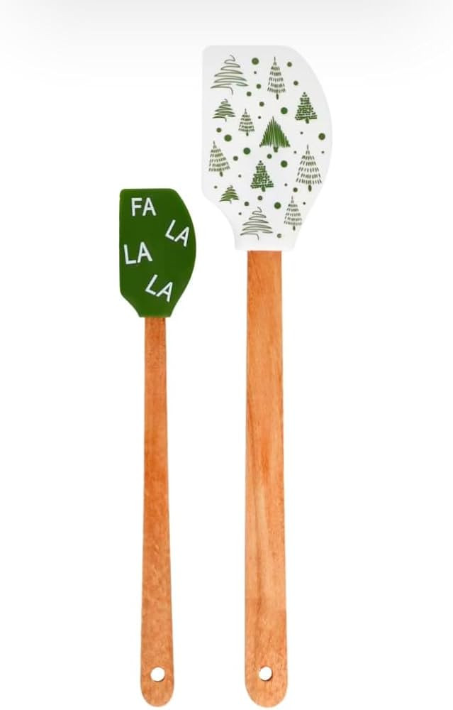 (2) Holiday Kitchen Silicone Spatulas Set, Christmas Tree Pattern with Wooden Handles, Green and ... | Amazon (US)
