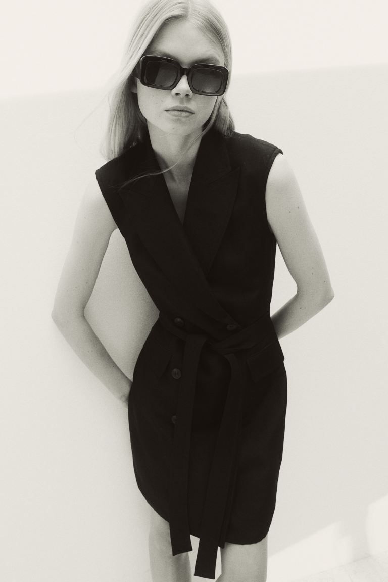 Linen-blend Jacket Dress - Black - Ladies | H&M US | H&M (US + CA)