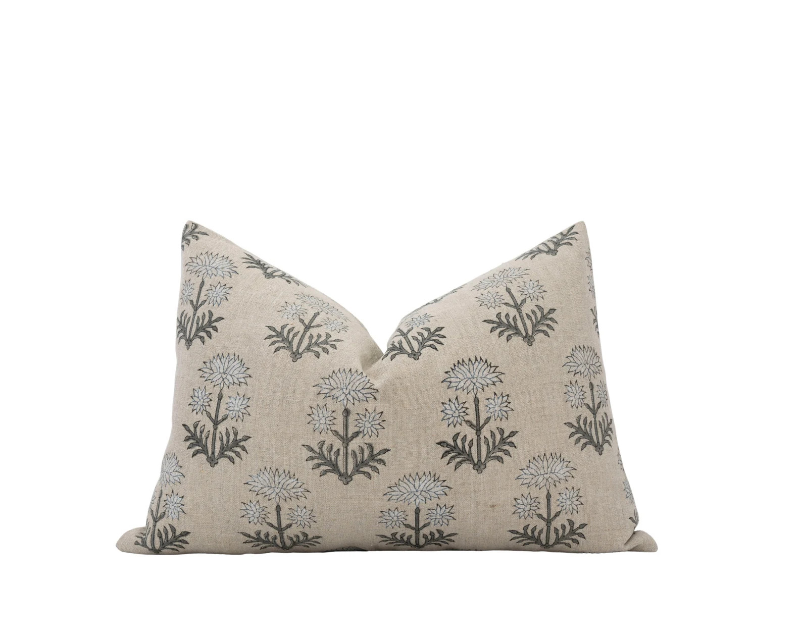 DEVIN Block Print Pillow Cover Gray Floral Pillow Cover Neutral Floral Pillow Designer Linen Pill... | Etsy (US)