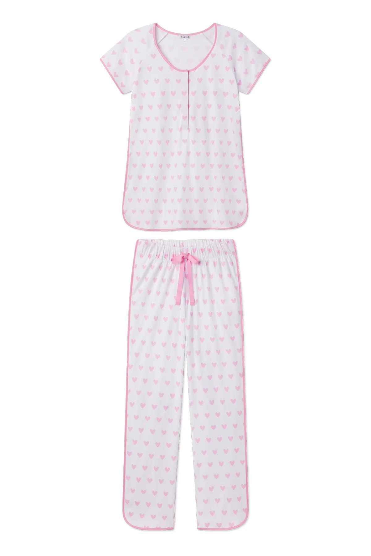 Pima Maternity Short-Long Set in Darling Pink Heart | Lake Pajamas