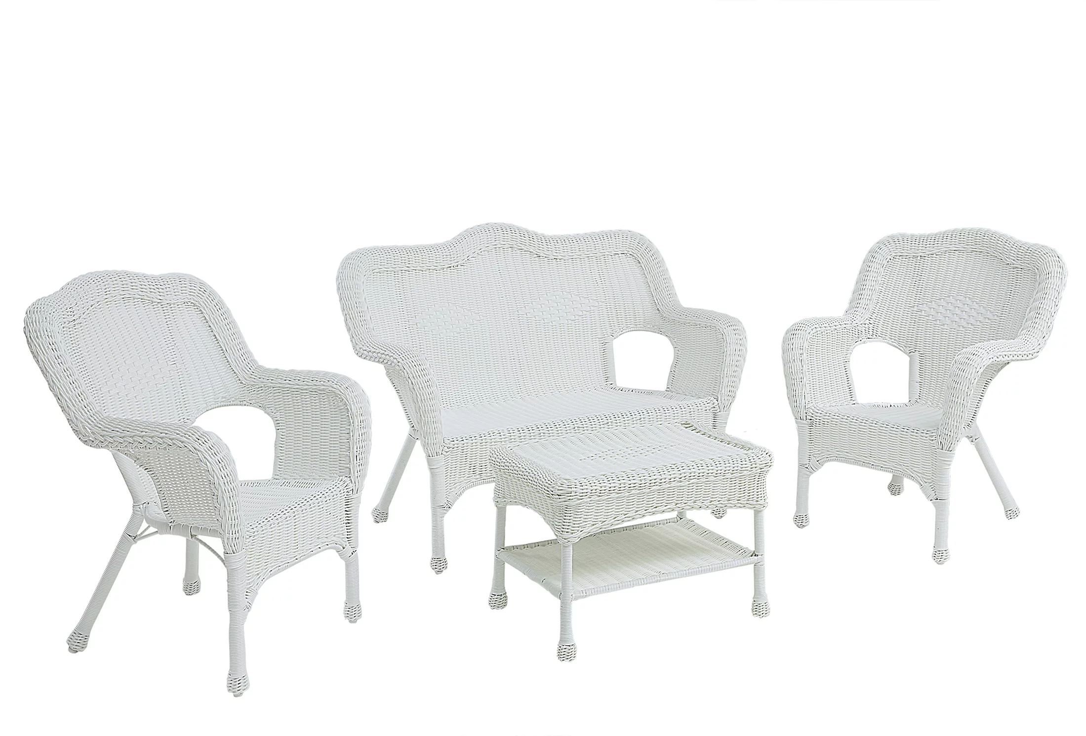 4-Piece White Wicker Outdoor Patio Conversation Set | Walmart (US)