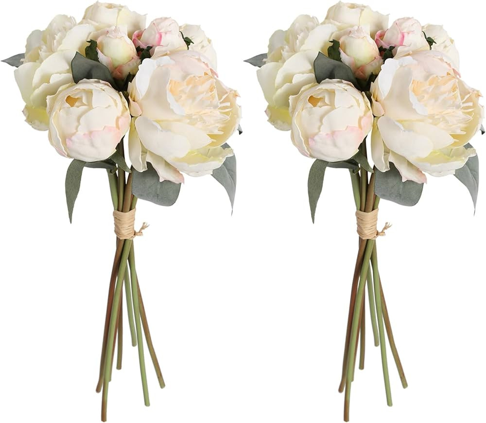 ICBOX White Artificial Peonies 2 Bouquets Silk Flowers 14Heads Vintage White Fake Flowers Faux Pe... | Amazon (US)