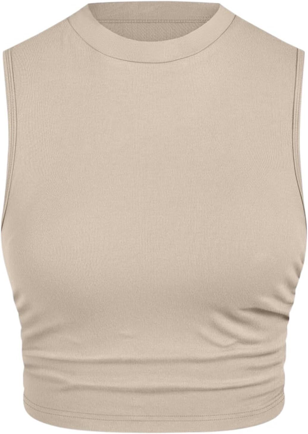 EADINVE Women's Sleeveless Tank Top Crewneck Ruched Slim Fitted Crop Tank Tops | Amazon (US)
