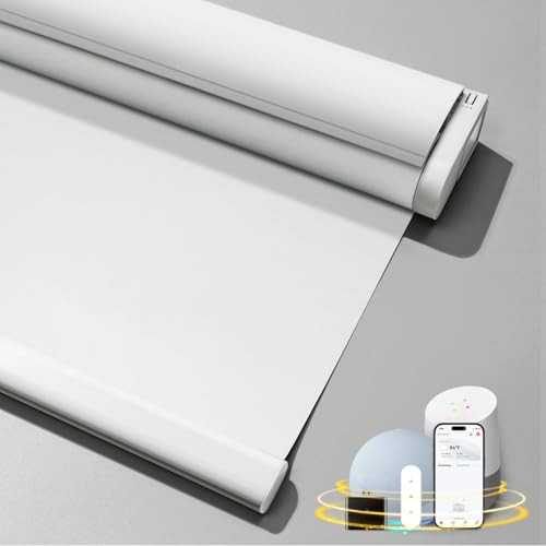 MUSCLEAREA Motorized Blinds with Remote, 100% Blackout, Smart Blinds for Window, Compatible with Alexa Google Assistant, White, 34" W x 72" H | Amazon (US)