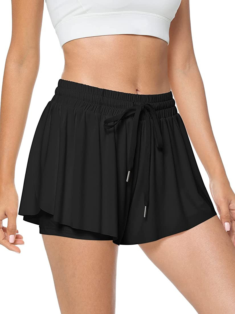 TARSE Flowy Shorts, Butterfly Athletic Shorts Skirt, Flare Wavy Skorts for Running, Sports and Re... | Amazon (US)