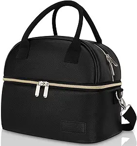 BALORAY Lunch Bag for Women Men, Double Deck Lunch Box for Adults, PU Leather Lunch Tote Bag Insu... | Amazon (US)
