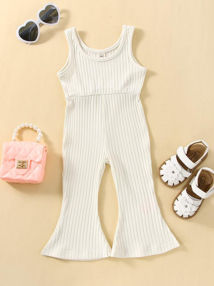 Baby Ribbed Knit Flare Leg Jumpsuit | SHEIN