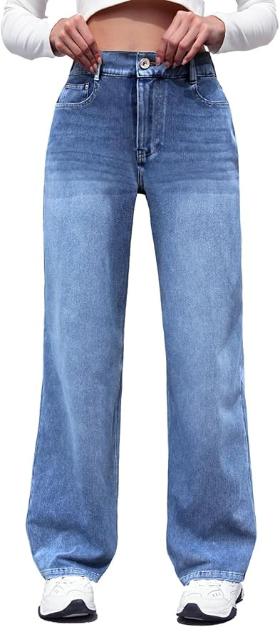 ELLEVEN High Stretchy Sweatpant Jeans Women, Elastic Waist Wide Leg Baggy Knit Jeans Straight Leg... | Amazon (US)