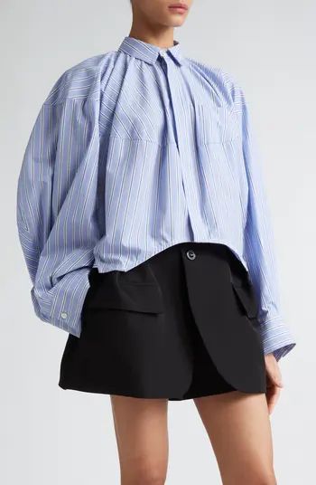 Sacai Stripe Poplin Crop Button-Up Shirt | Nordstrom | Nordstrom