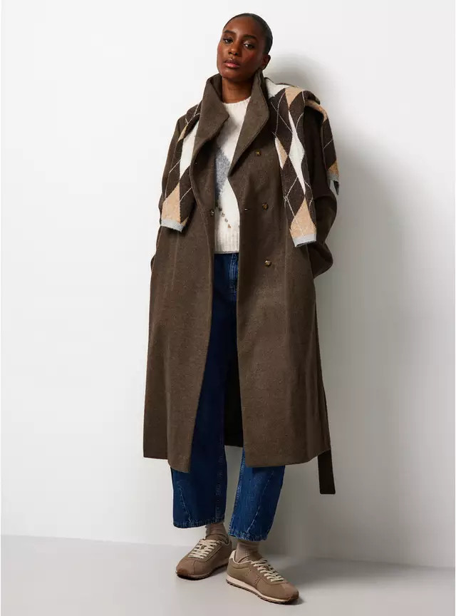 Khaki Funnel Neck Belted Coat 14 | Tu Clothing