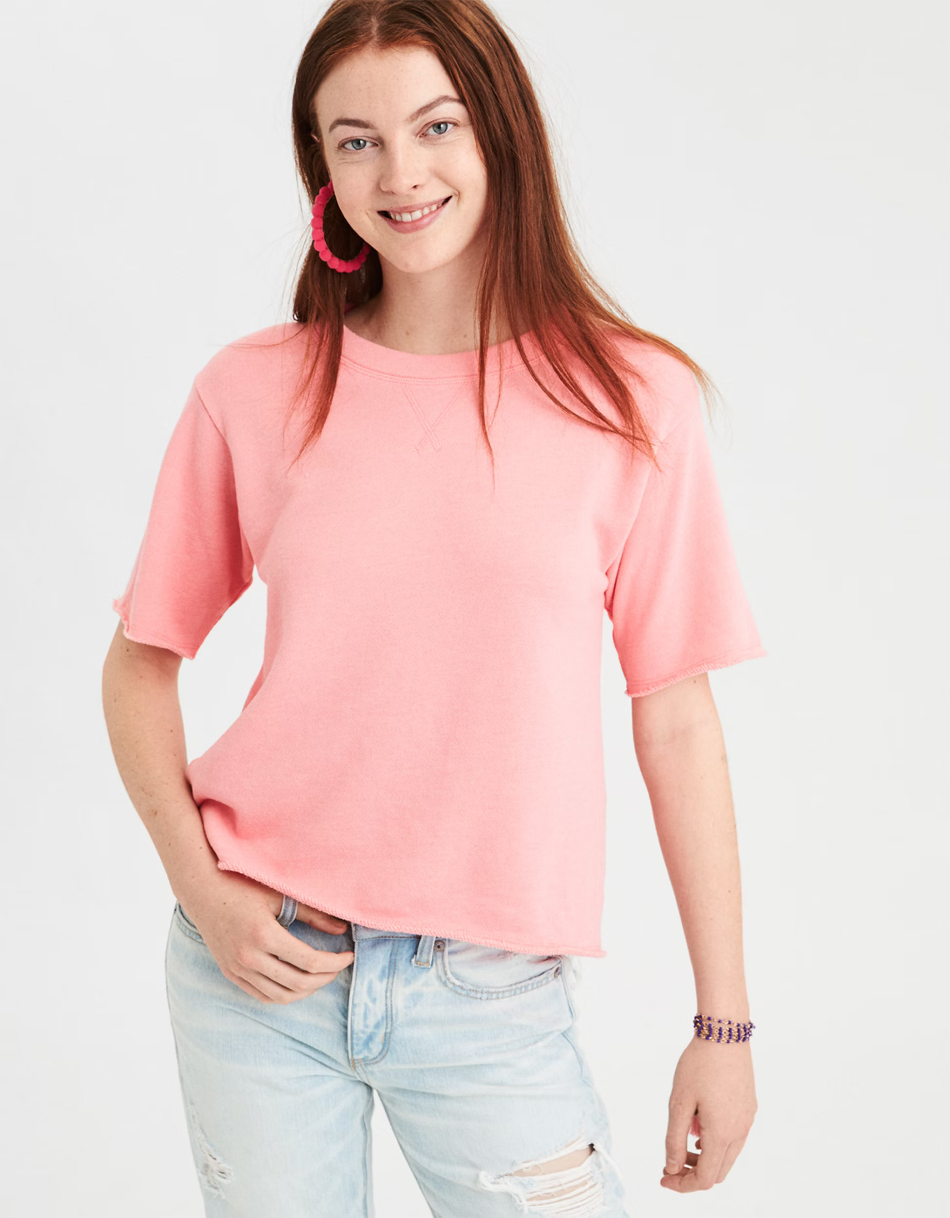 AE Short Sleeve Crew Sweatshirt | American Eagle Outfitters (US & CA)