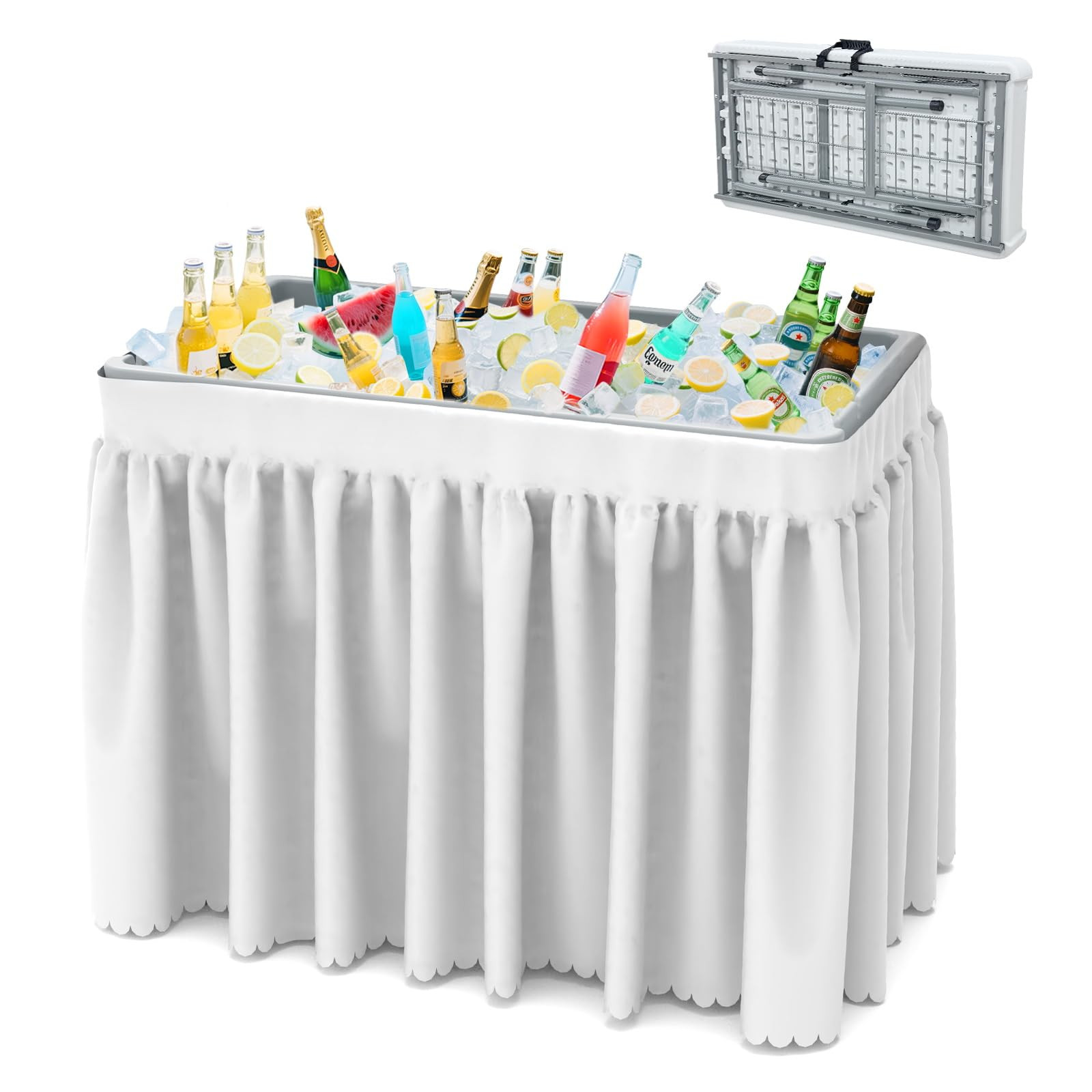 SHAREWIN Folding Ice Cooler Table, Skirt &Drain Hose Plastic Chill Table to Keep Drinks Cool, Por... | Amazon (US)