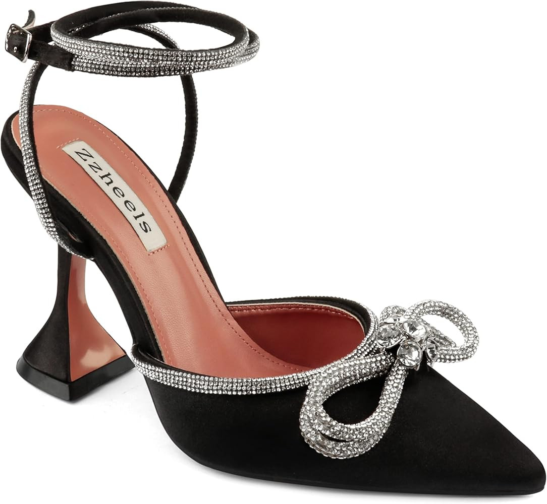 Zzheels Women Bowknot Clear Heels Crystal Slingback Sandals Lace-up Shoes for Party Dating | Amazon (US)